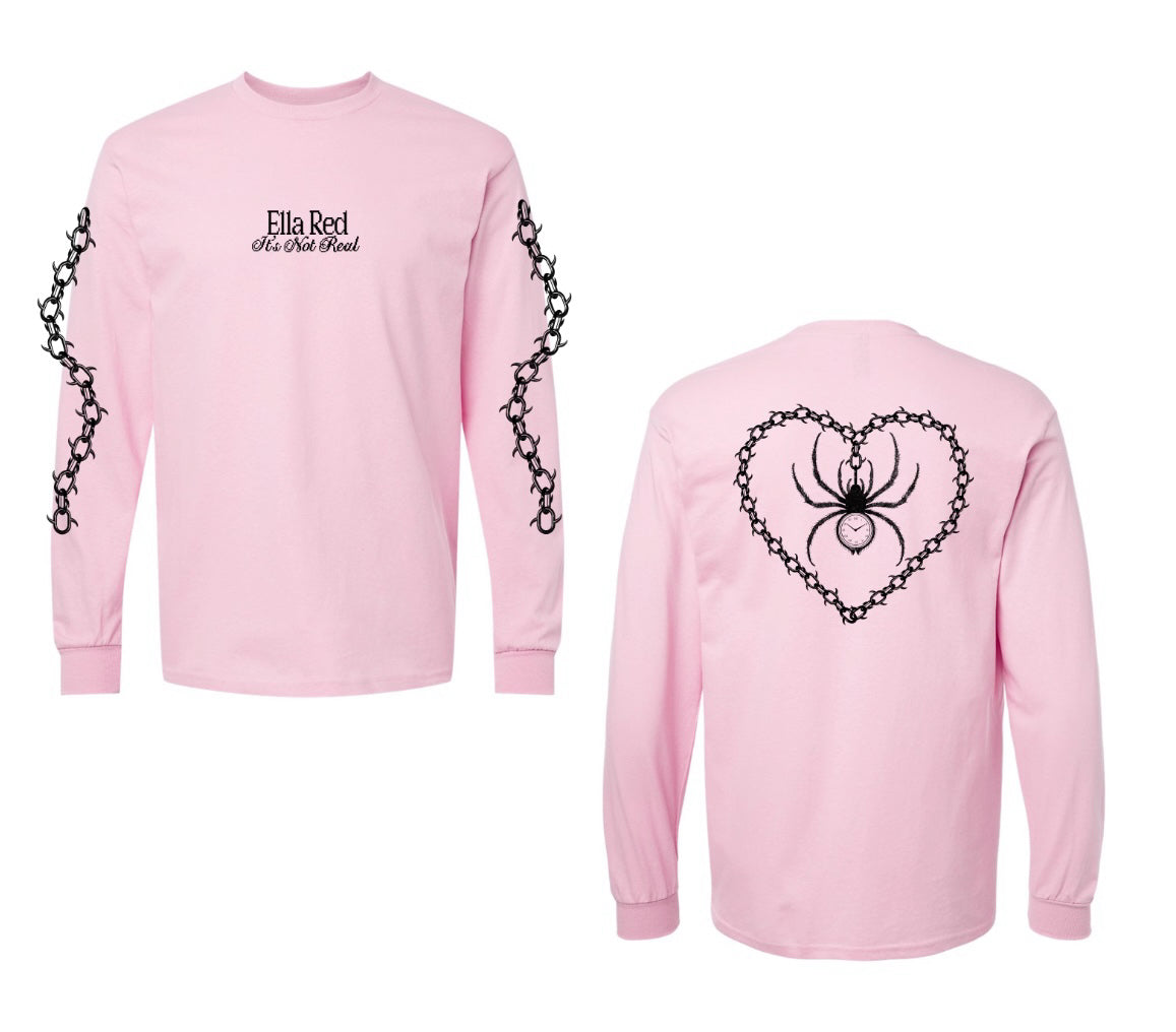 Pink It's Not Real Spider Long Sleeve T-Shirt